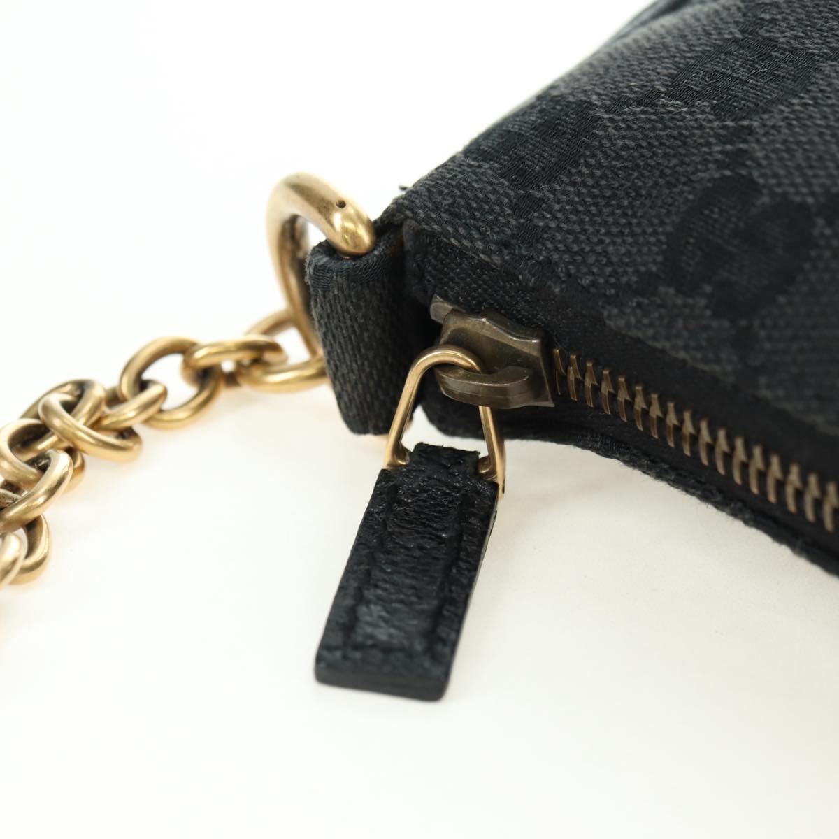 GUCCI GG Canvas Chain Accessory Pouch Black Gold 120940 Auth mr2424V