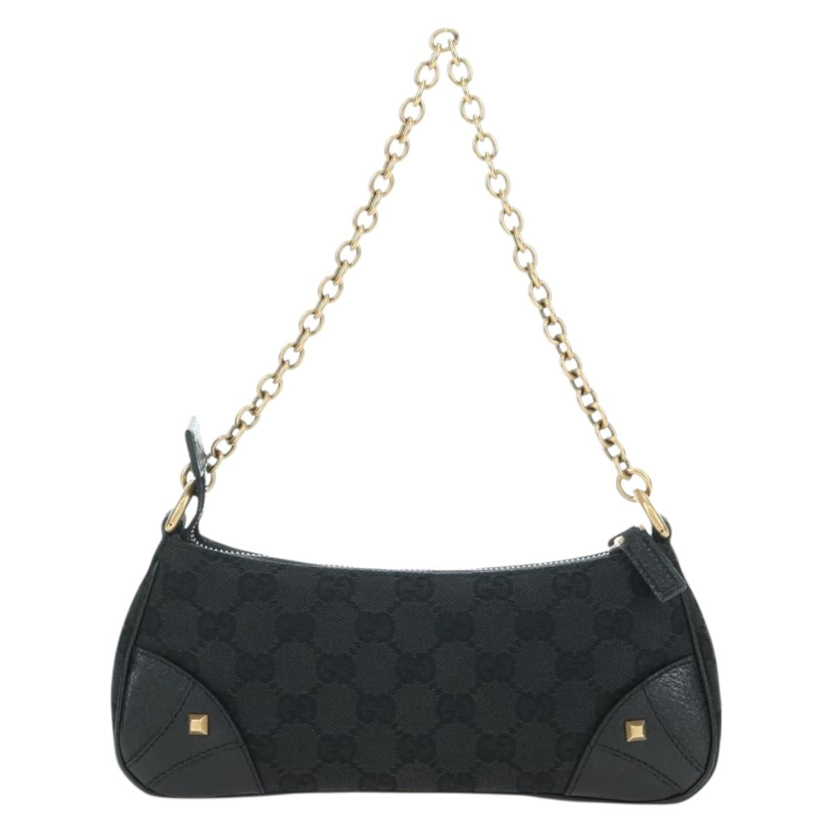 GUCCI GG Canvas Chain Accessory Pouch Black Gold 120940 Auth mr2424V