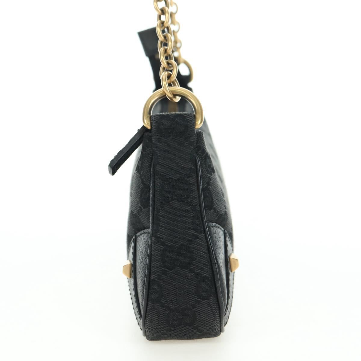 GUCCI GG Canvas Chain Accessory Pouch Black Gold 120940 Auth mr2424V