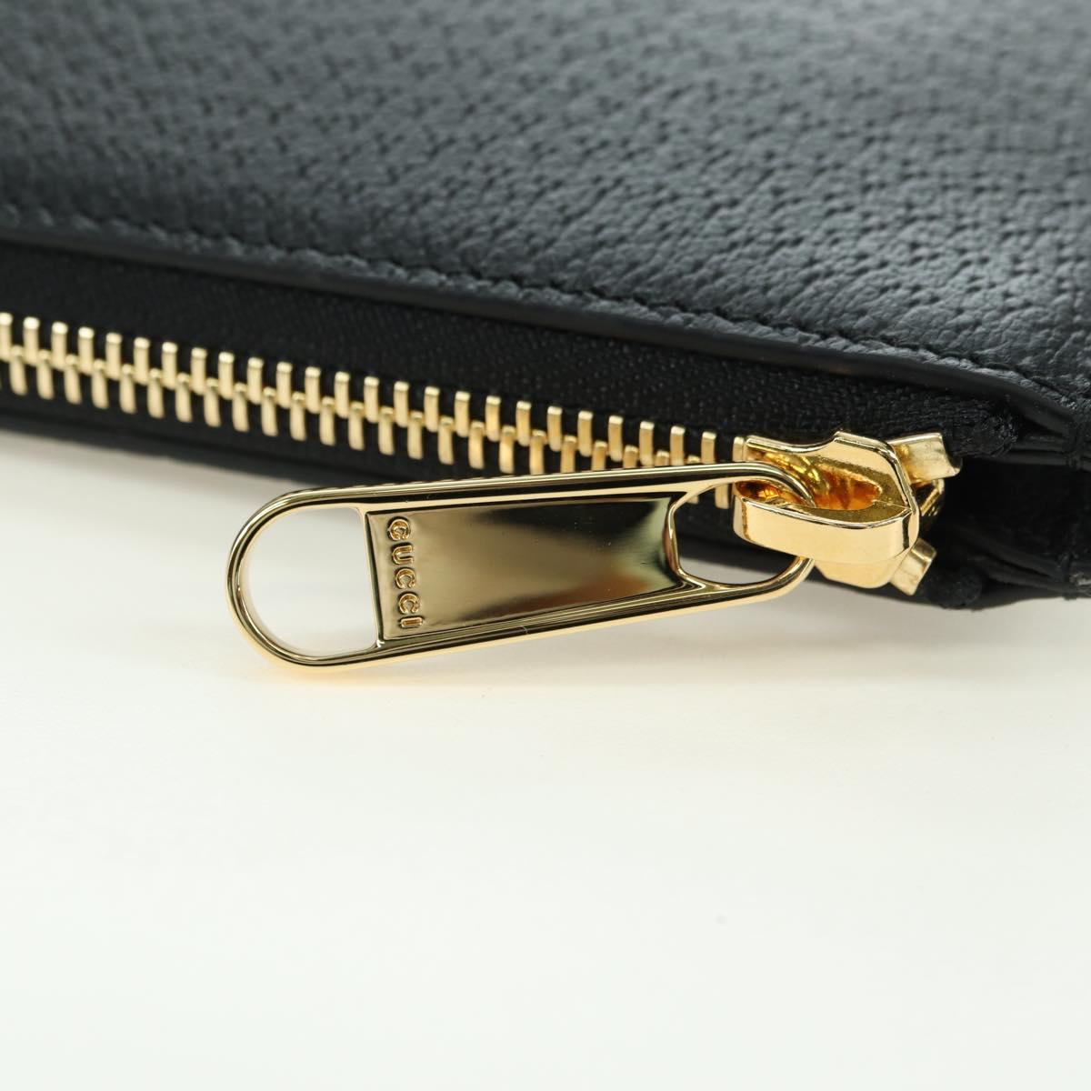 GUCCI Horsebit Clutch Bag Leather Black Gold 700524 Auth mr2429V