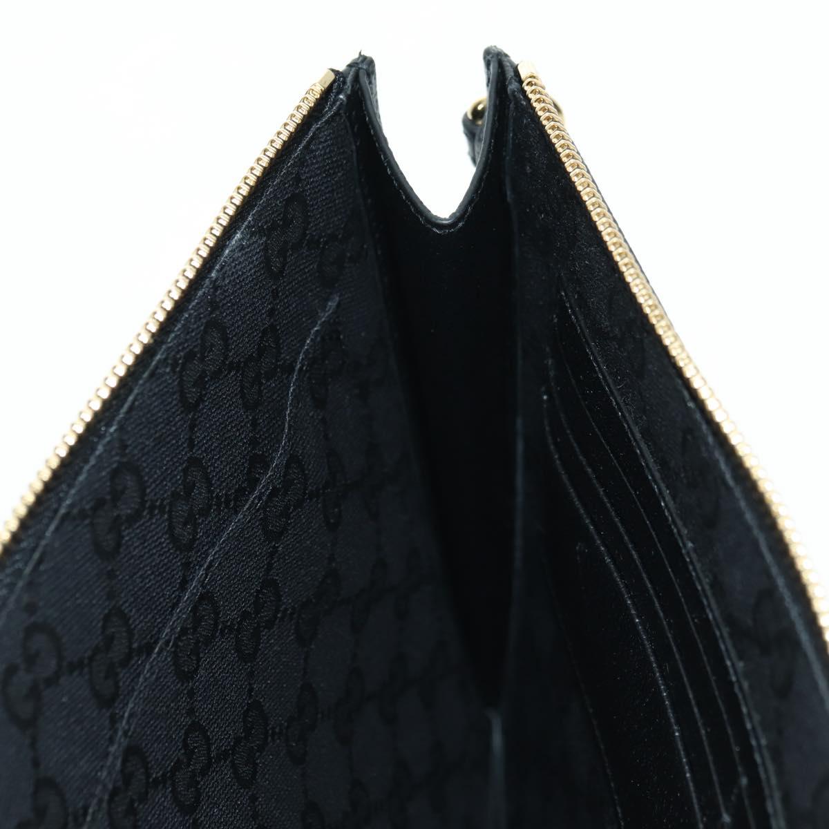 GUCCI Horsebit Clutch Bag Leather Black Gold 700524 Auth mr2429V