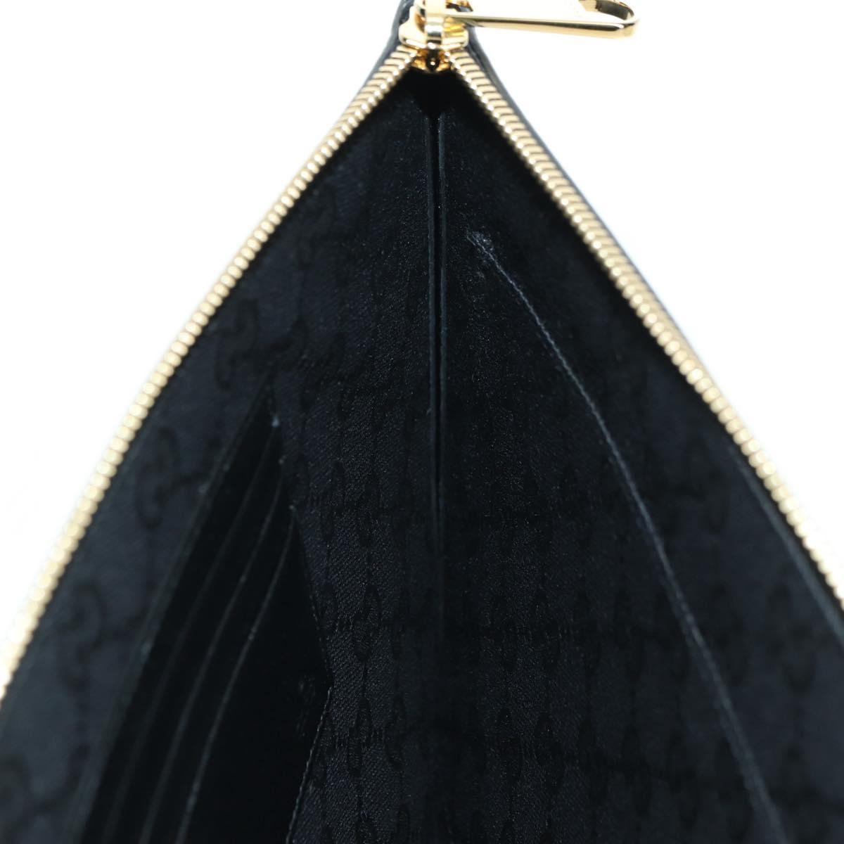 GUCCI Horsebit Clutch Bag Leather Black Gold 700524 Auth mr2429V
