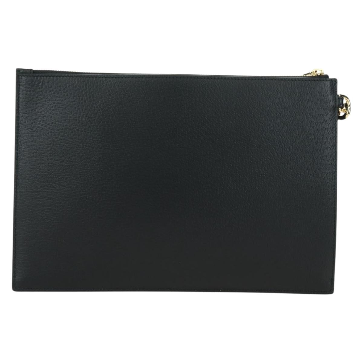 GUCCI Horsebit Clutch Bag Leather Black Gold 700524 Auth mr2429V