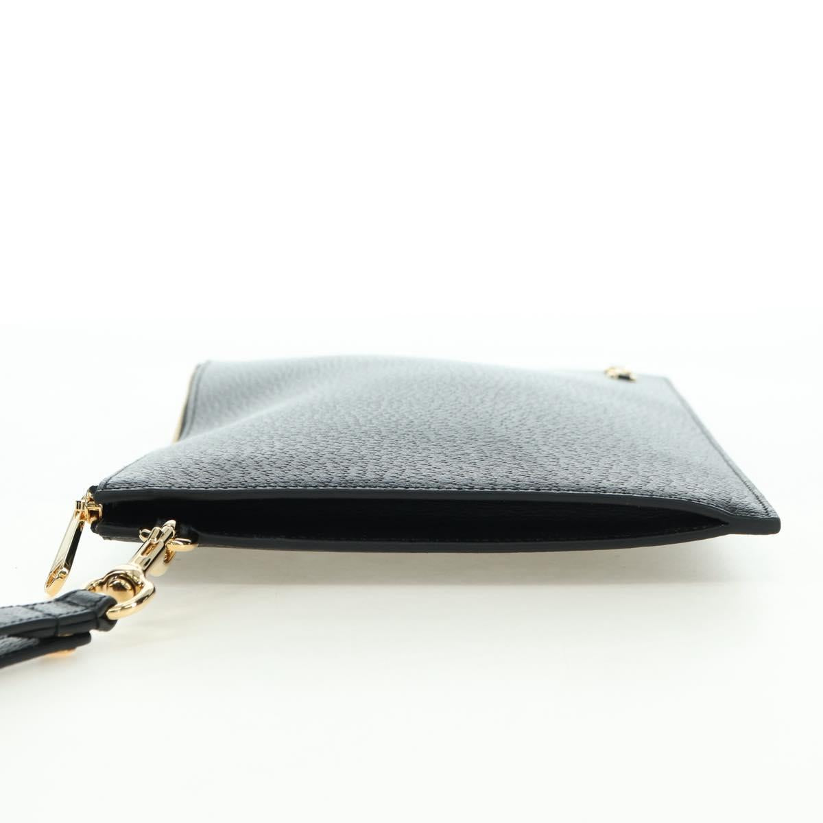GUCCI Horsebit Clutch Bag Leather Black Gold 700524 Auth mr2429V