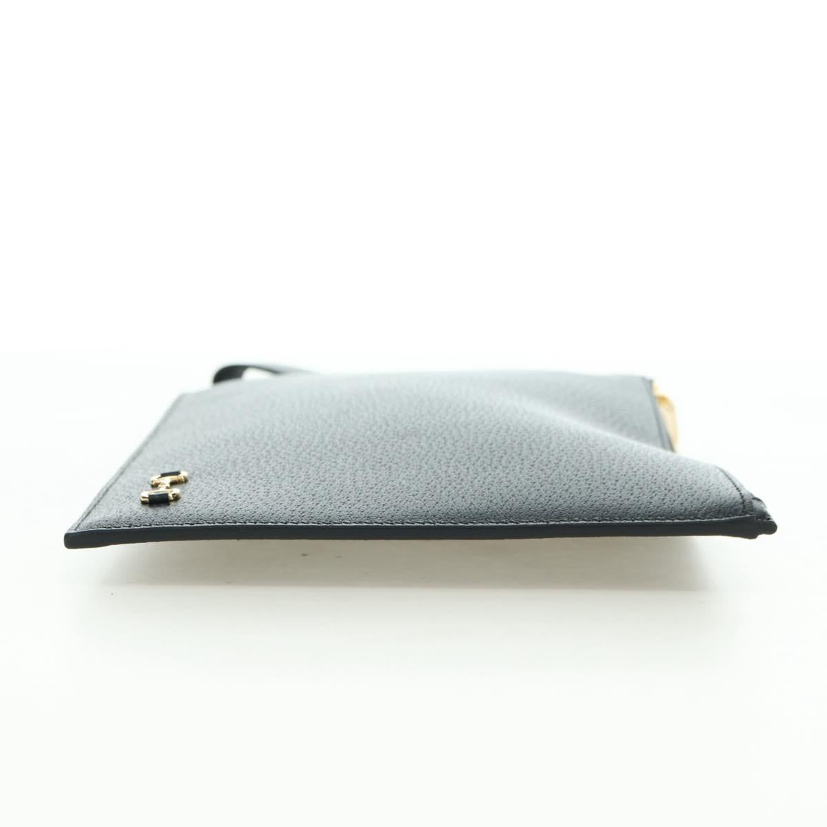 GUCCI Horsebit Clutch Bag Leather Black Gold 700524 Auth mr2429V