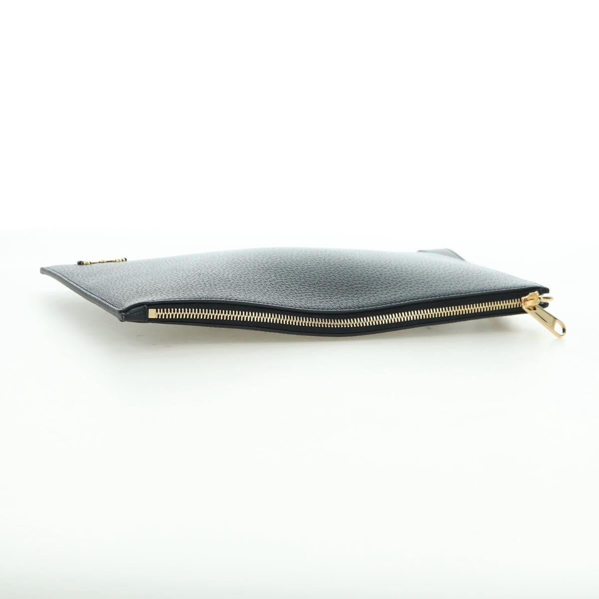 GUCCI Horsebit Clutch Bag Leather Black Gold 700524 Auth mr2429V