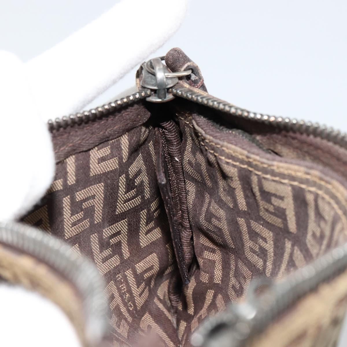 FENDI Zucchino Canvas Pouch Brown Silver Auth mr2431