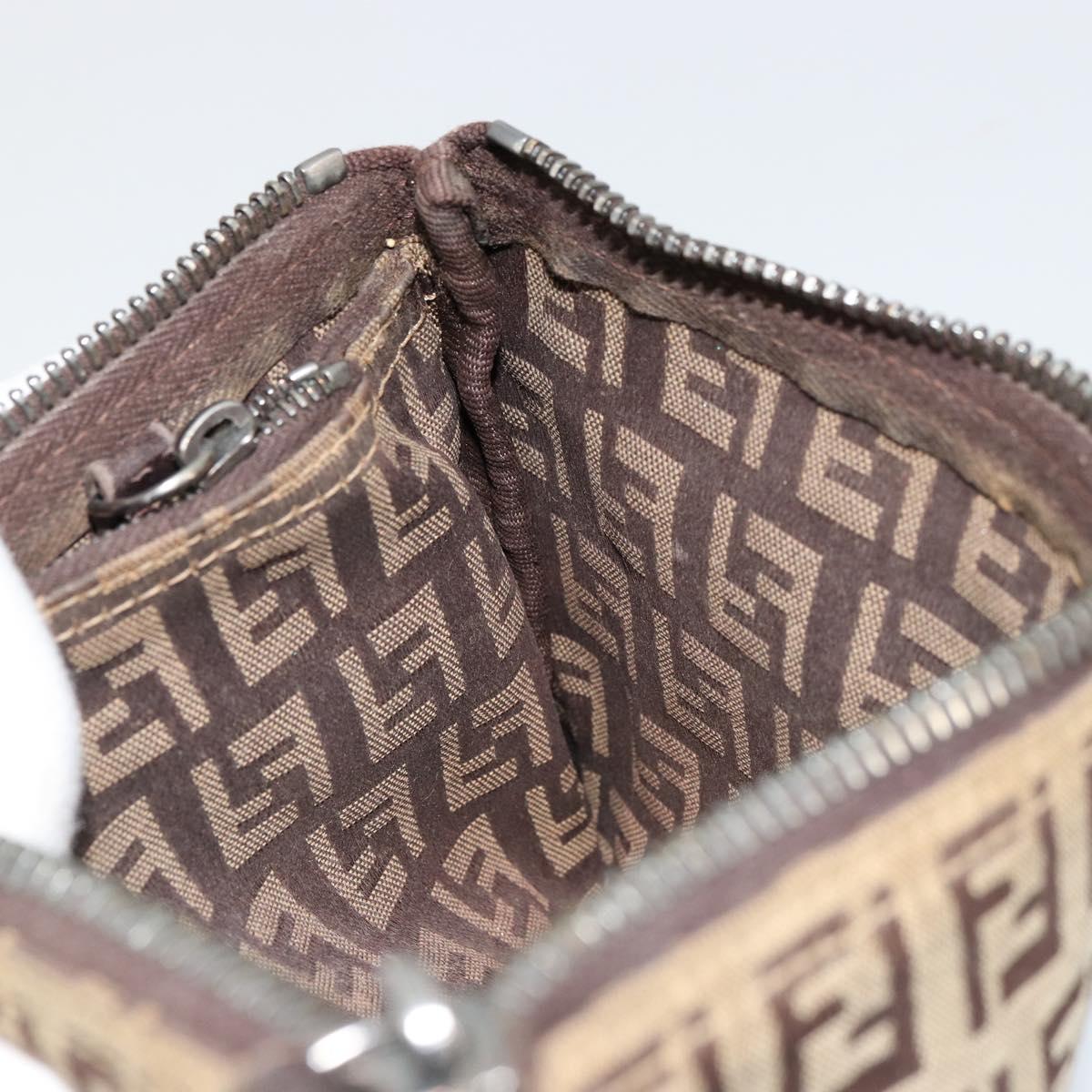 FENDI Zucchino Canvas Pouch Brown Silver Auth mr2431