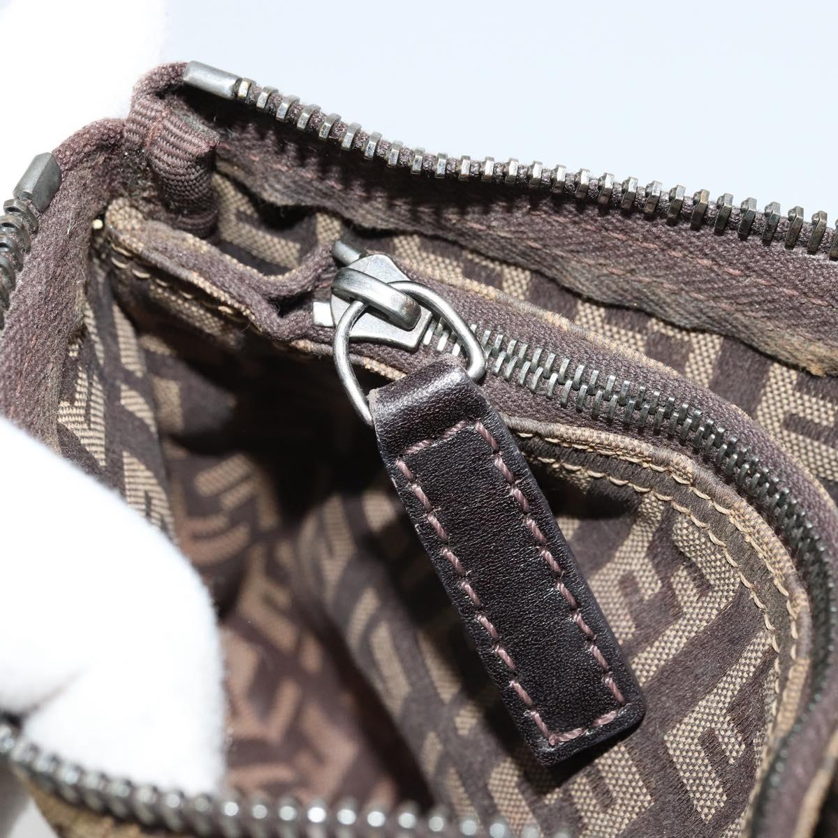 FENDI Zucchino Canvas Pouch Brown Silver Auth mr2431