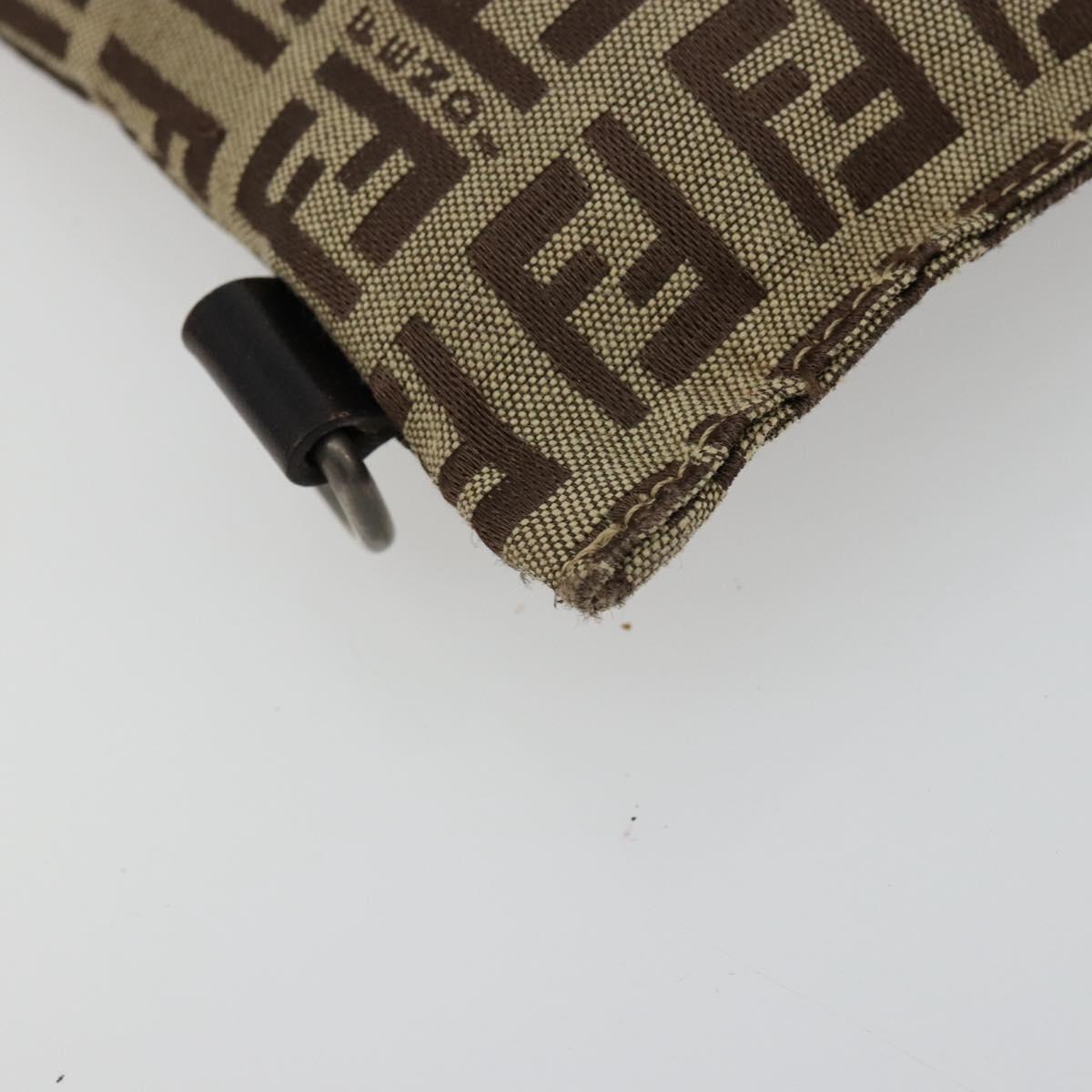 FENDI Zucchino Canvas Pouch Brown Silver Auth mr2431