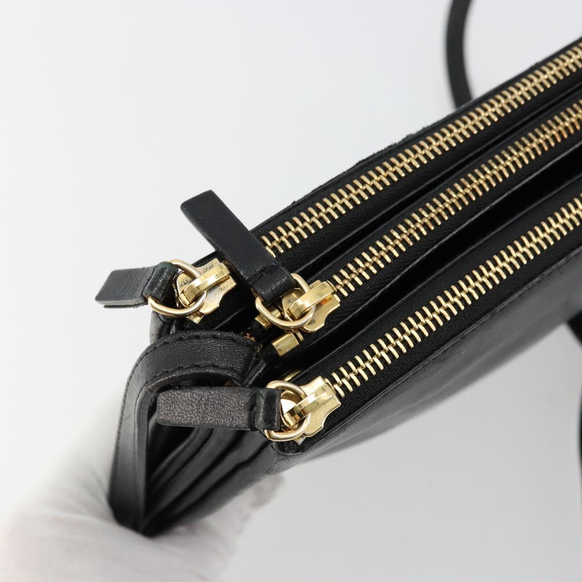 CELINE Trio Shoulder Bag Leather Black Gold Auth mr2435