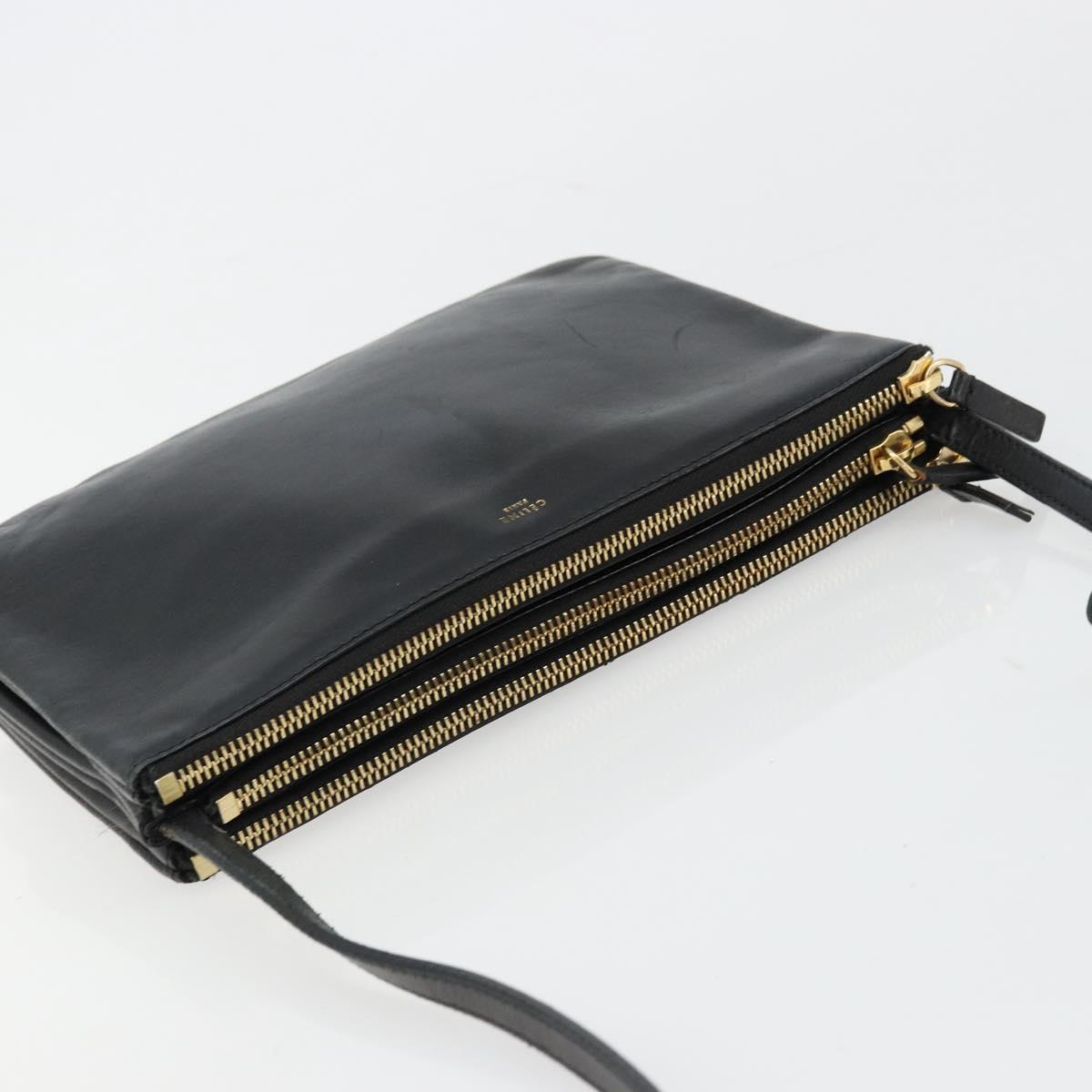 CELINE Trio Shoulder Bag Leather Black Gold Auth mr2435