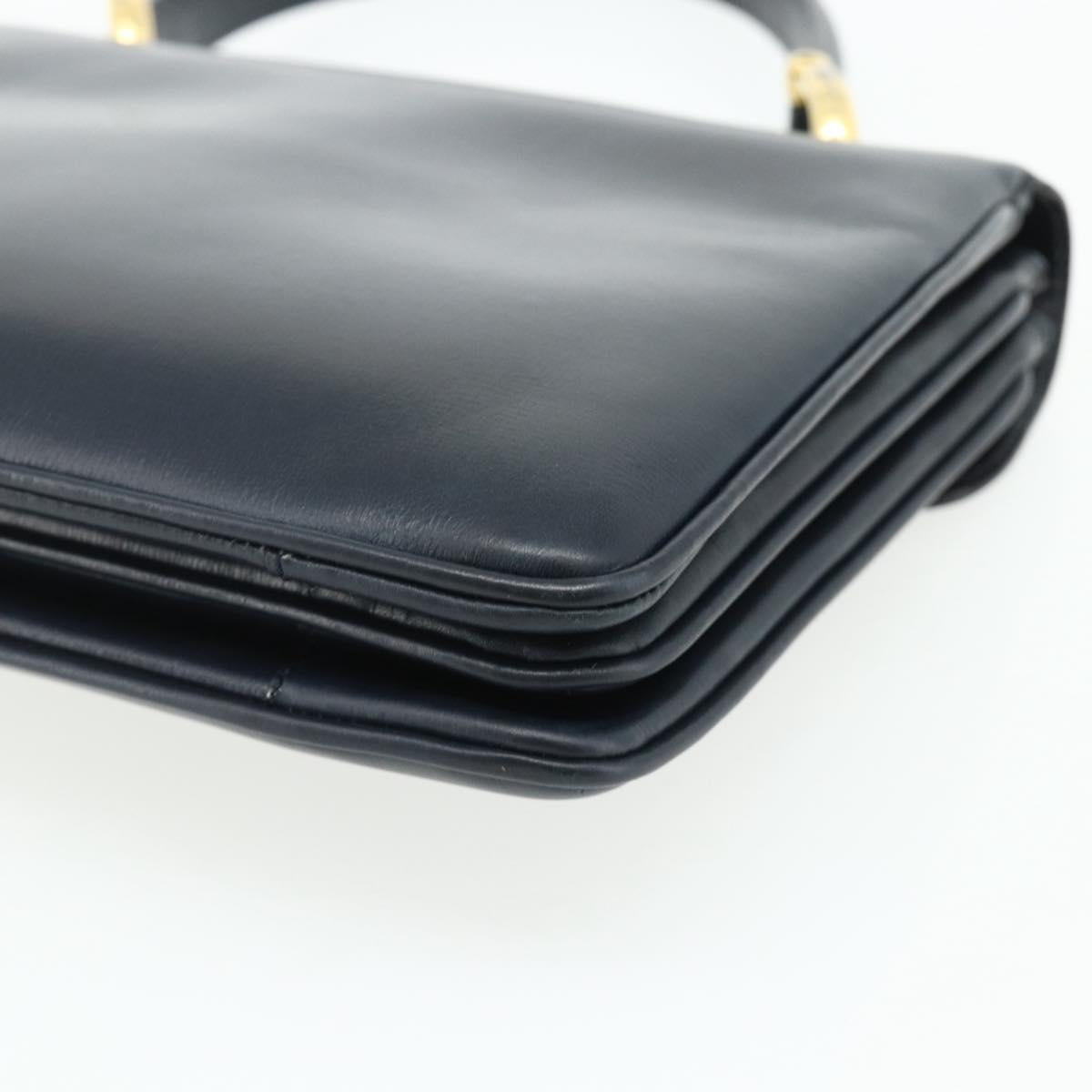 CELINE Hand Bag Leather Navy Gold Auth mr2438