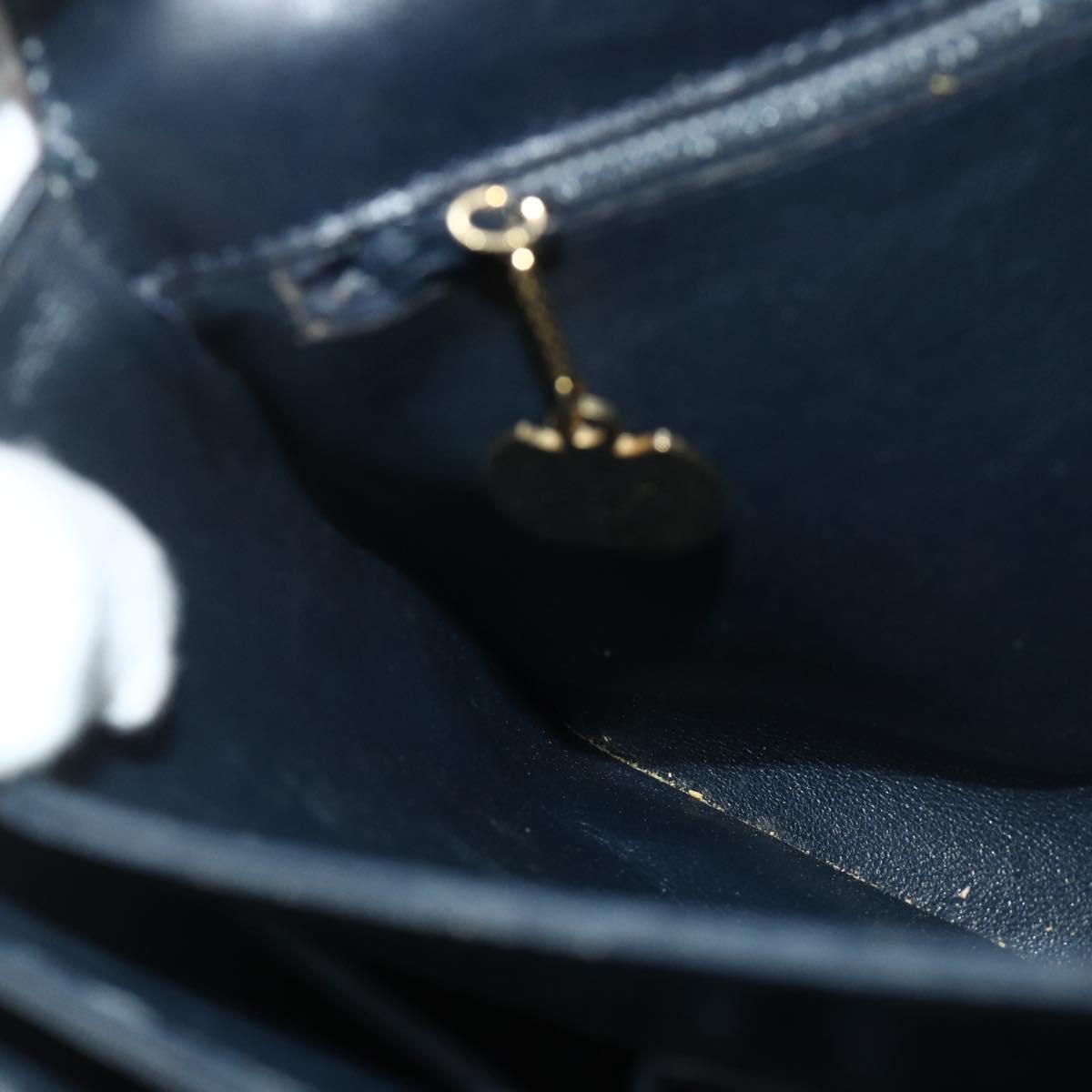 CELINE Hand Bag Leather Navy Gold Auth mr2438