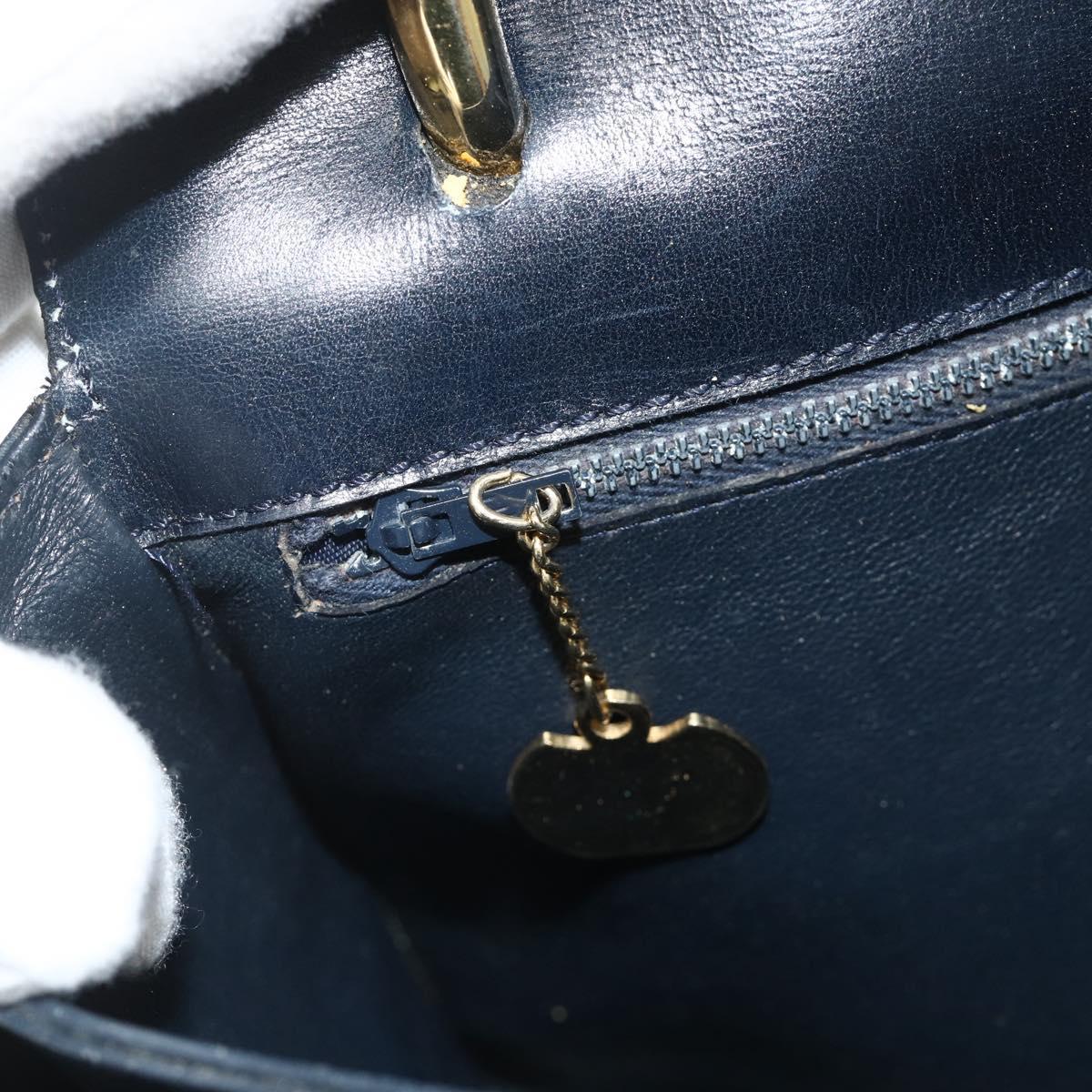 CELINE Hand Bag Leather Navy Gold Auth mr2438