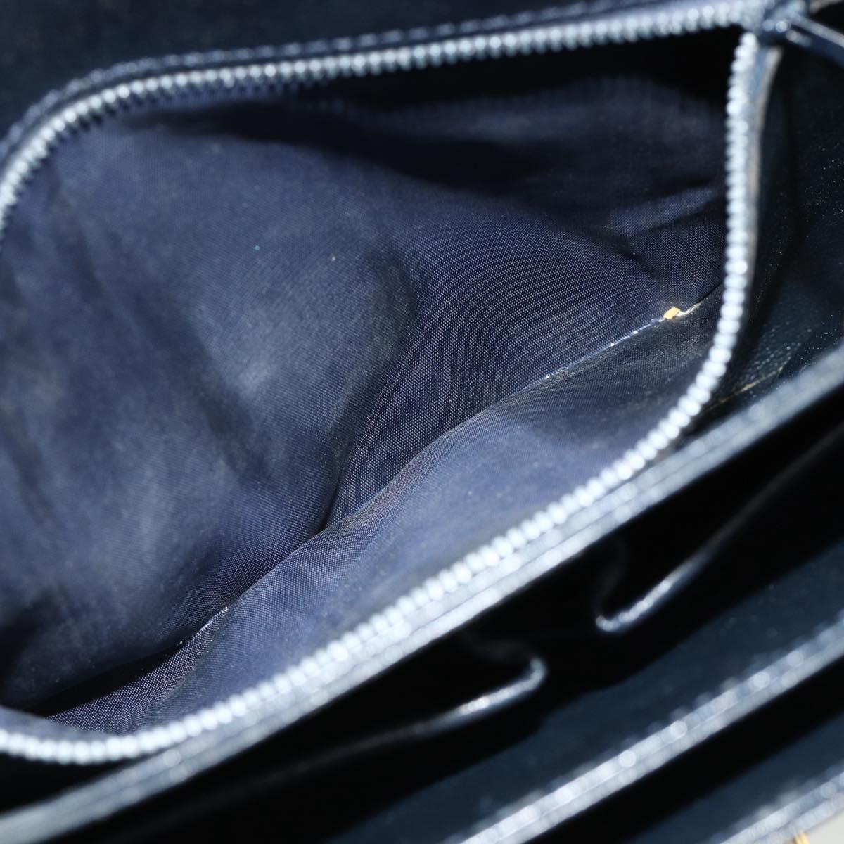 CELINE Hand Bag Leather Navy Gold Auth mr2438