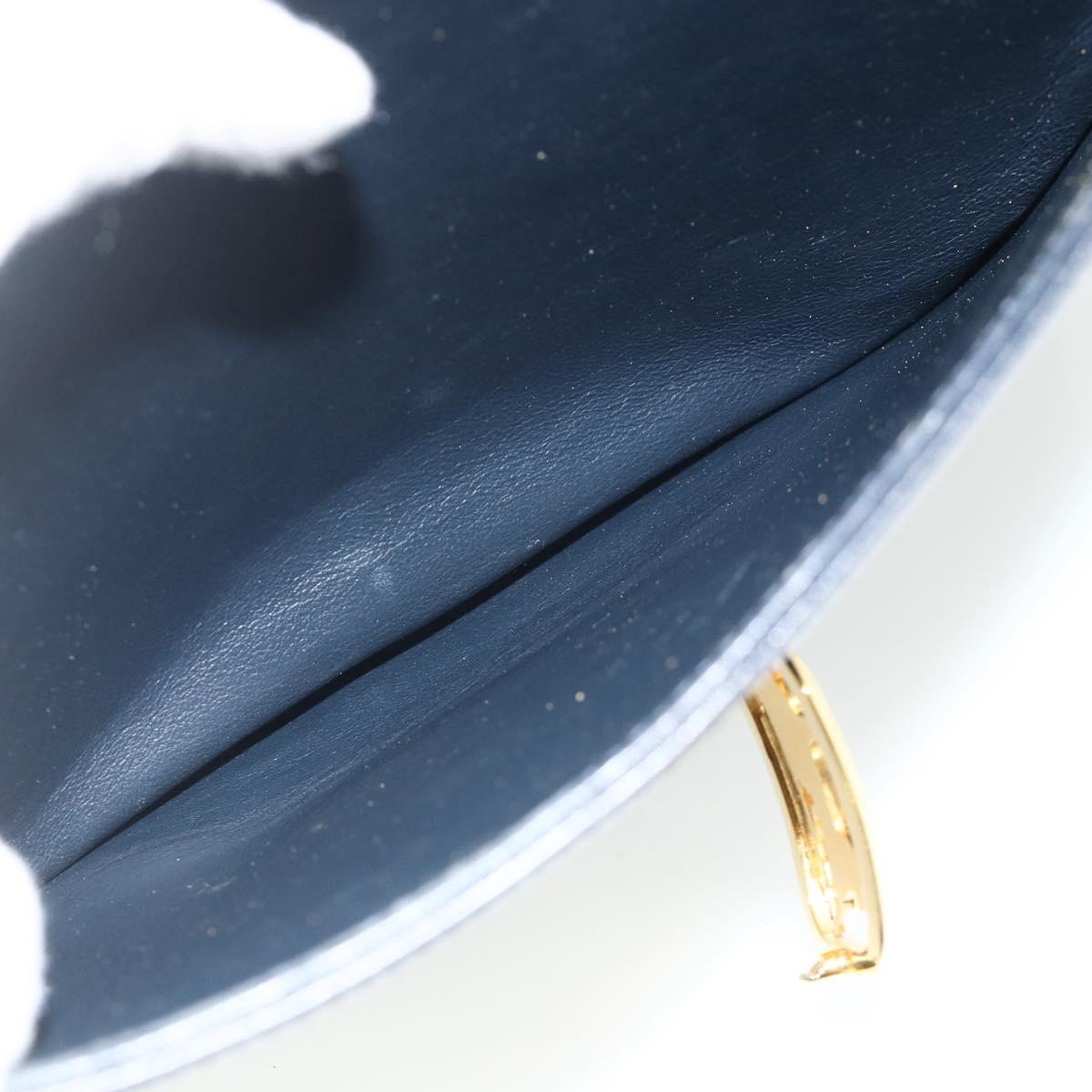 CELINE Hand Bag Leather Navy Gold Auth mr2438
