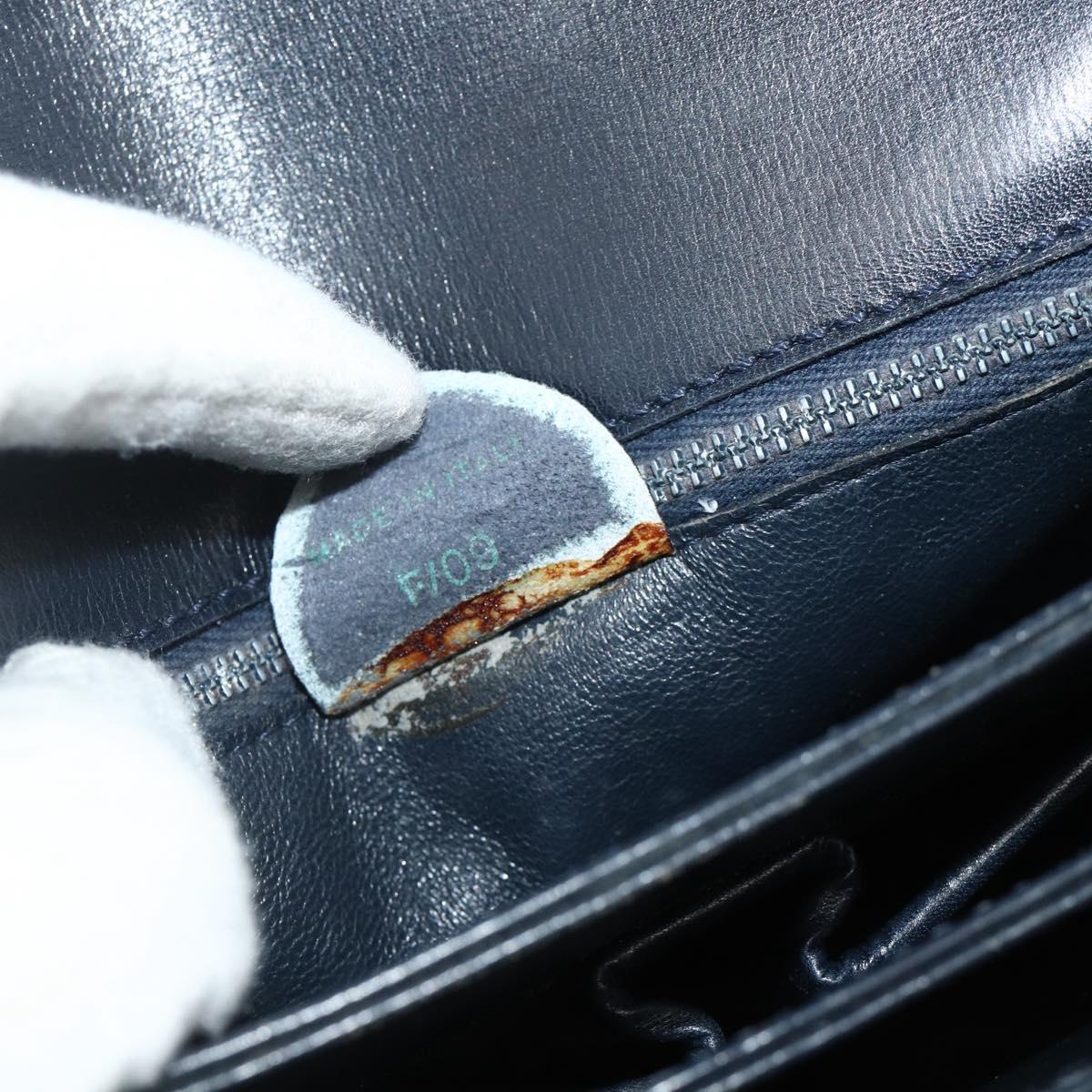 CELINE Hand Bag Leather Navy Gold Auth mr2438