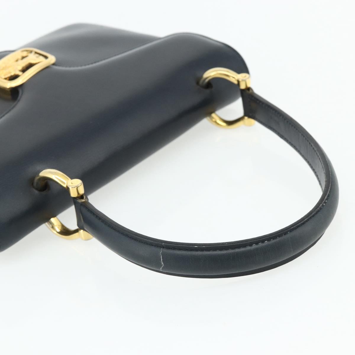 CELINE Hand Bag Leather Navy Gold Auth mr2438