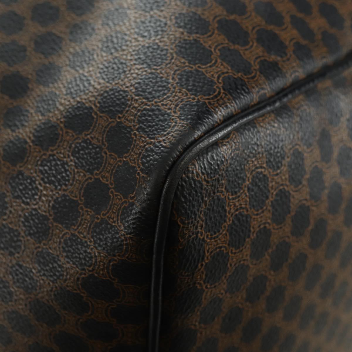 CELINE Macadam Canvas Boston Bag PVC Leather Black Gold Auth mr2439