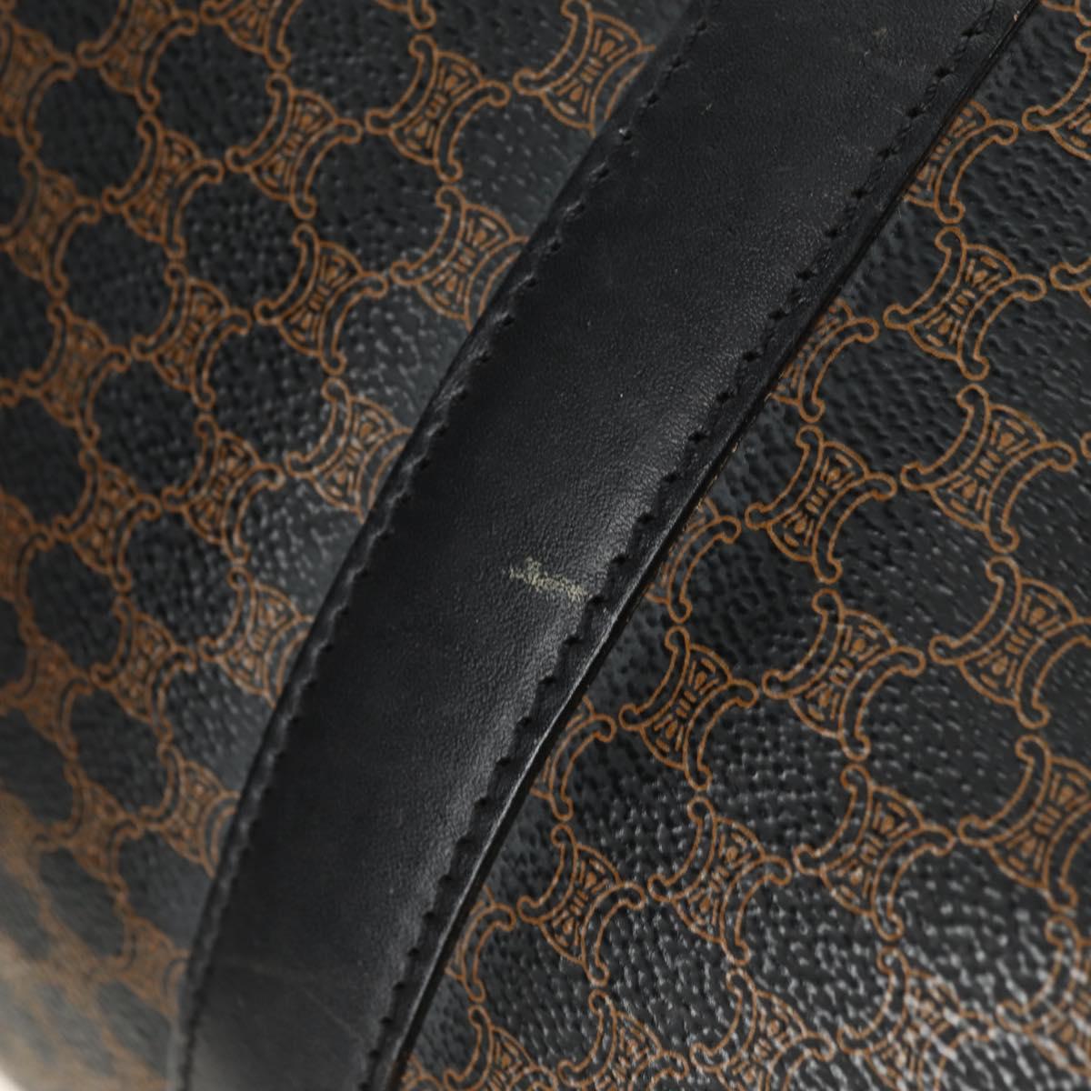 CELINE Macadam Canvas Boston Bag PVC Leather Black Gold Auth mr2439