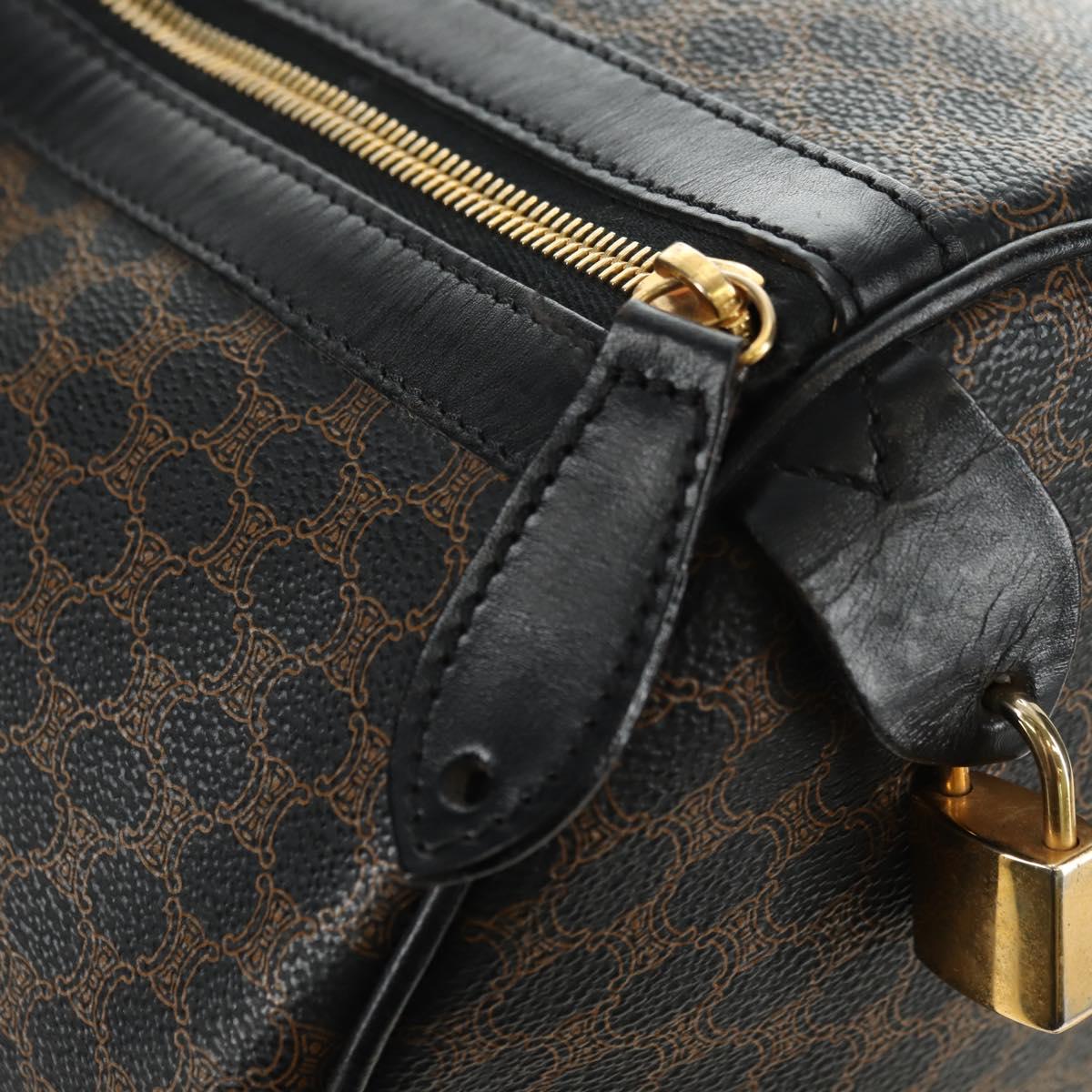 CELINE Macadam Canvas Boston Bag PVC Leather Black Gold Auth mr2439