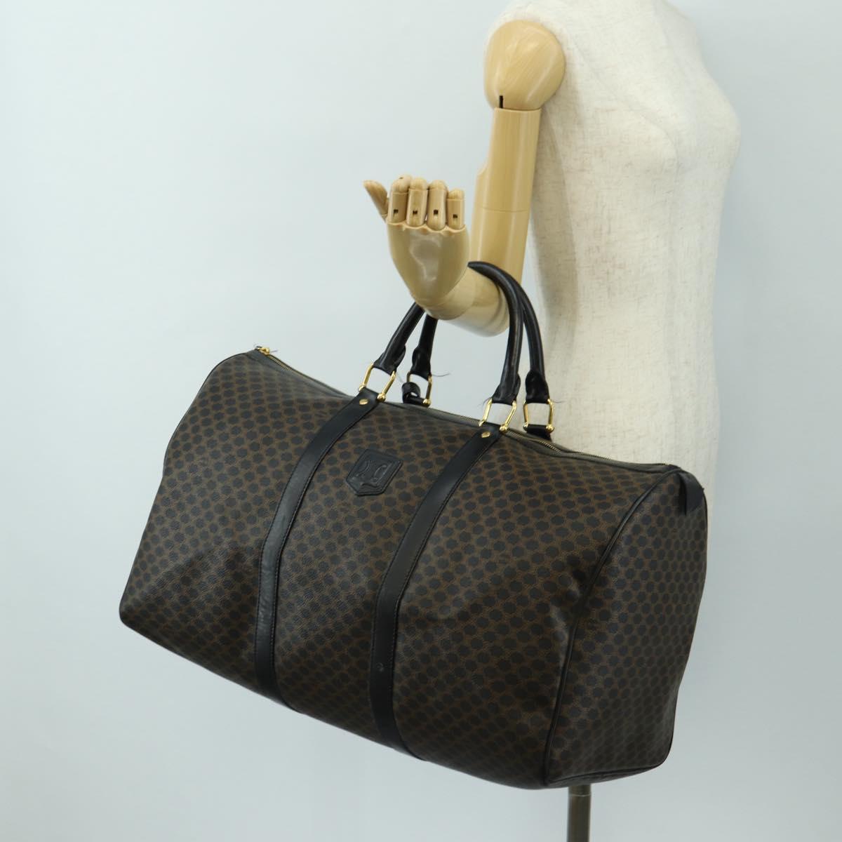 CELINE Macadam Canvas Boston Bag PVC Leather Black Gold Auth mr2439