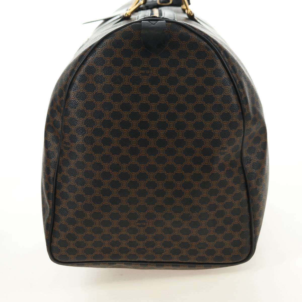 CELINE Macadam Canvas Boston Bag PVC Leather Black Gold Auth mr2439