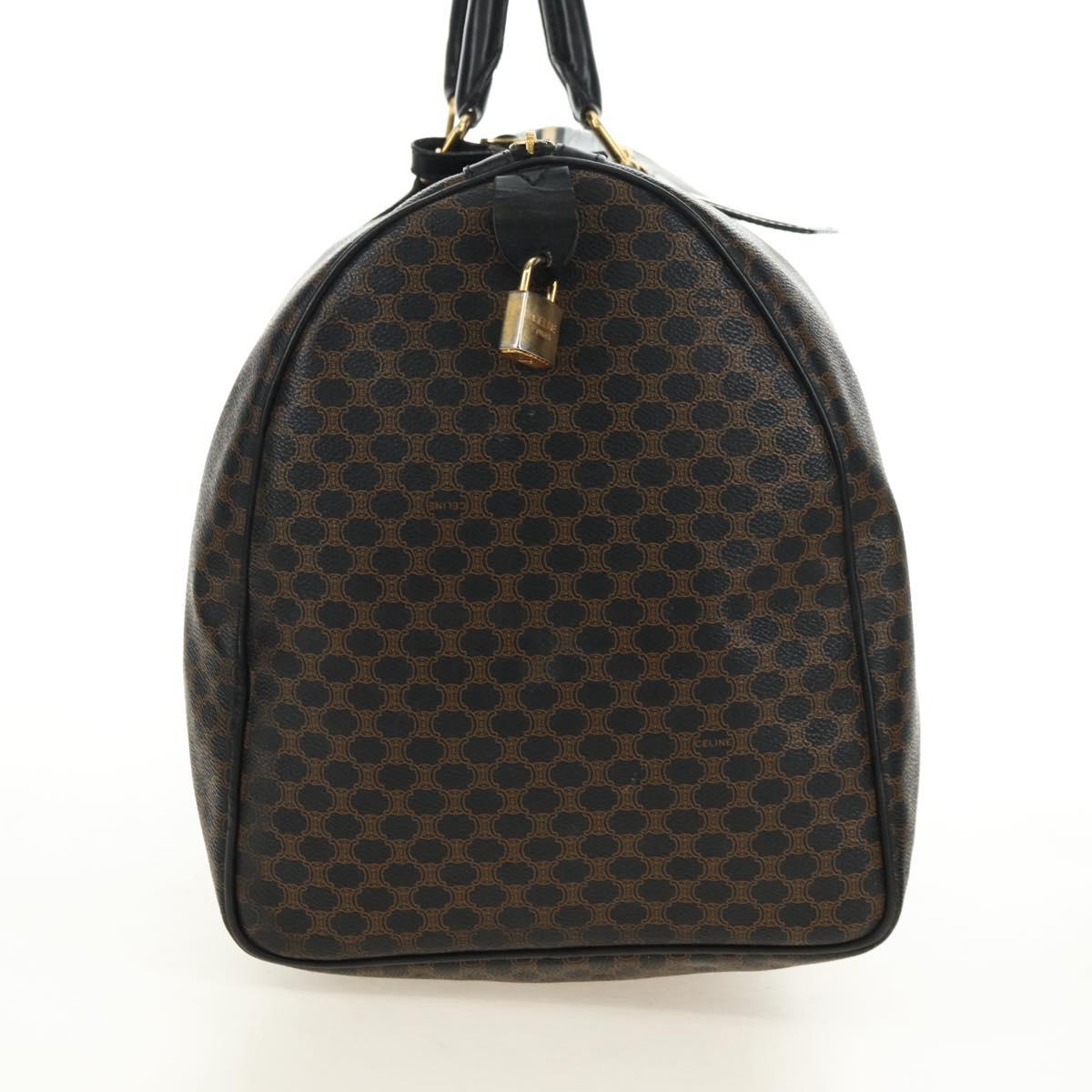 CELINE Macadam Canvas Boston Bag PVC Leather Black Gold Auth mr2439