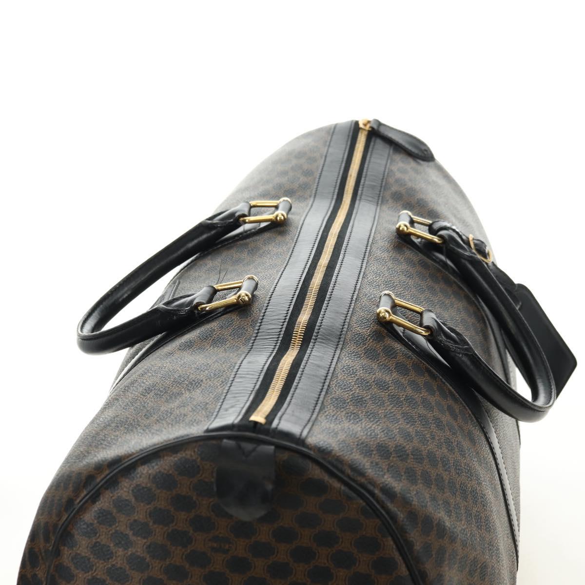 CELINE Macadam Canvas Boston Bag PVC Leather Black Gold Auth mr2439