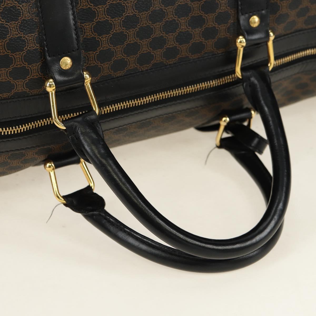 CELINE Macadam Canvas Boston Bag PVC Leather Black Gold Auth mr2439