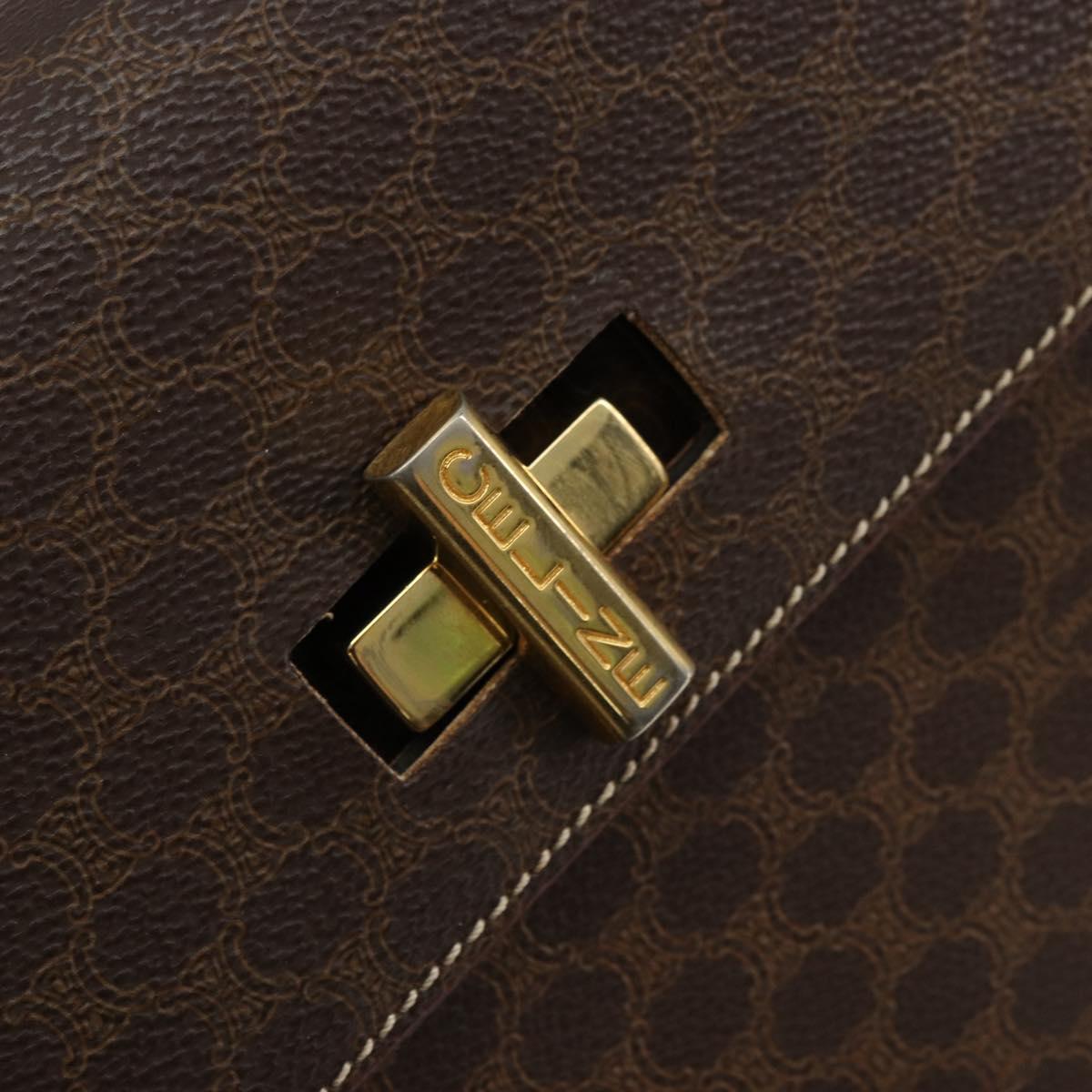 CELINE Macadam Canvas Hand Bag PVC Leather Gold Brown Auth mr2441