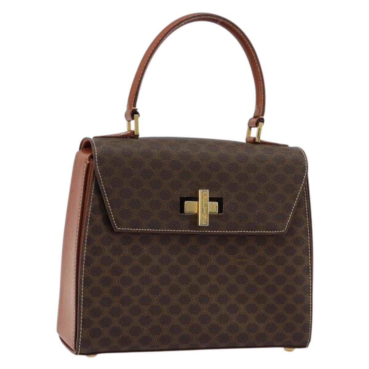 CELINE Macadam Canvas Hand Bag PVC Leather Gold Brown Auth mr2441