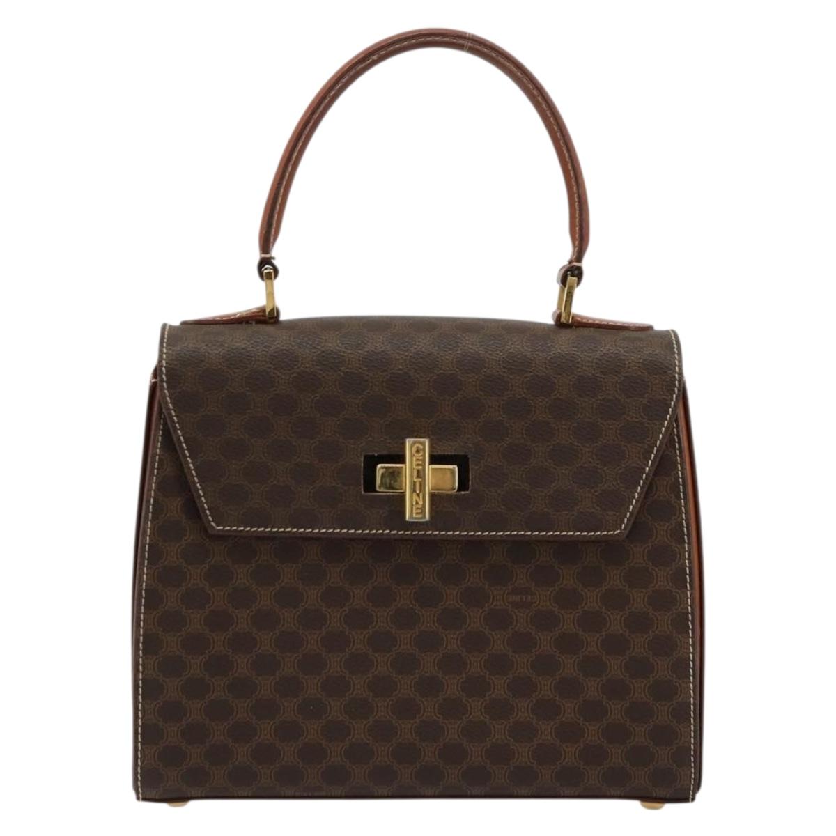 CELINE Macadam Canvas Hand Bag PVC Leather Gold Brown Auth mr2441