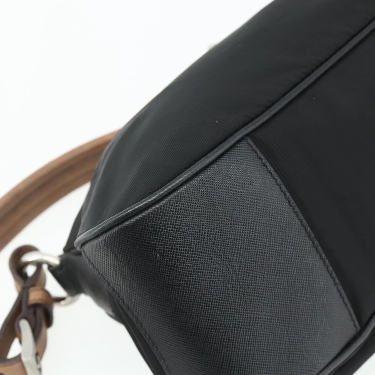PRADA Shoulder Bag Nylon Leather Black Silver Auth mr2443A