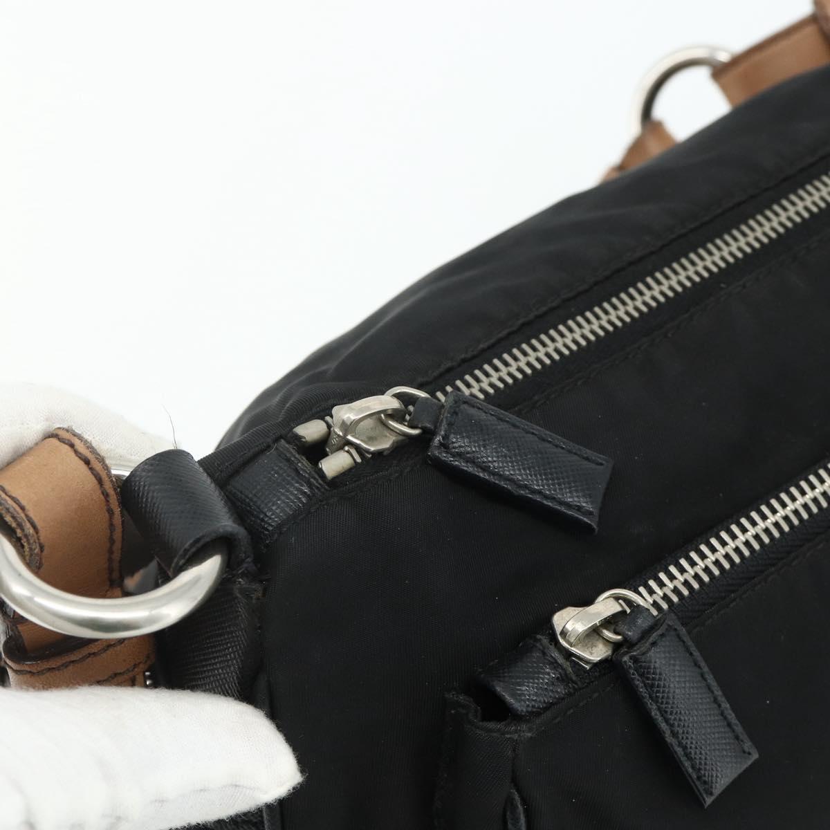PRADA Shoulder Bag Nylon Leather Black Silver Auth mr2443A
