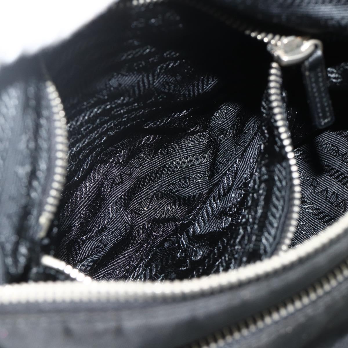 PRADA Shoulder Bag Nylon Leather Black Silver Auth mr2443A