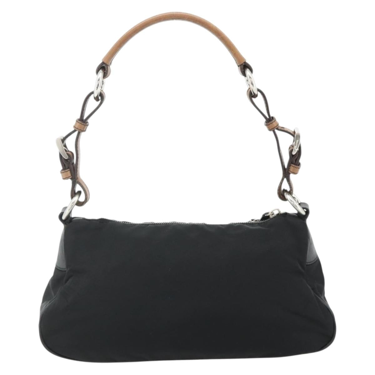 PRADA Shoulder Bag Nylon Leather Black Silver Auth mr2443A