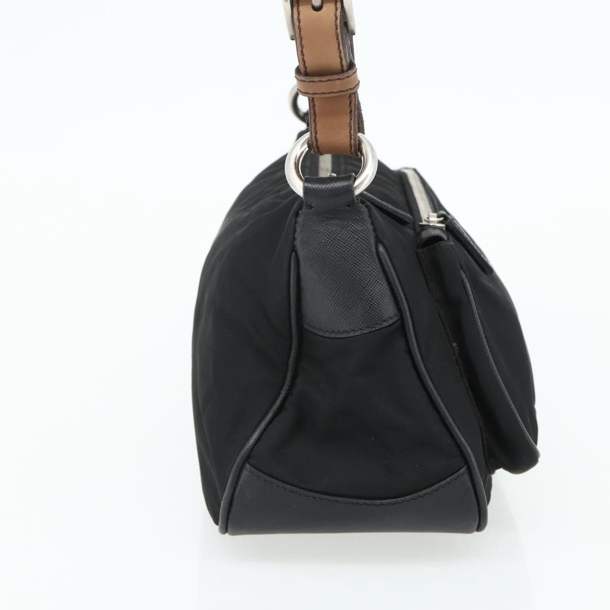 PRADA Shoulder Bag Nylon Leather Black Silver Auth mr2443A