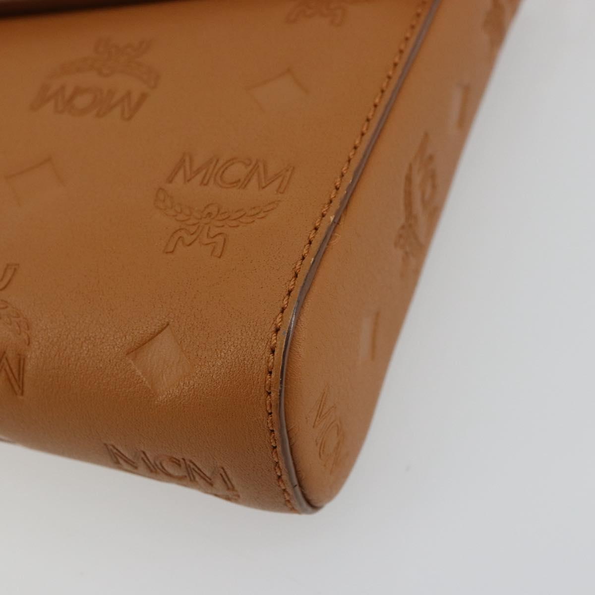 MCM Vicetos Logogram Chain Shoulder Bag Leather Brown Gold Auth mr2451V