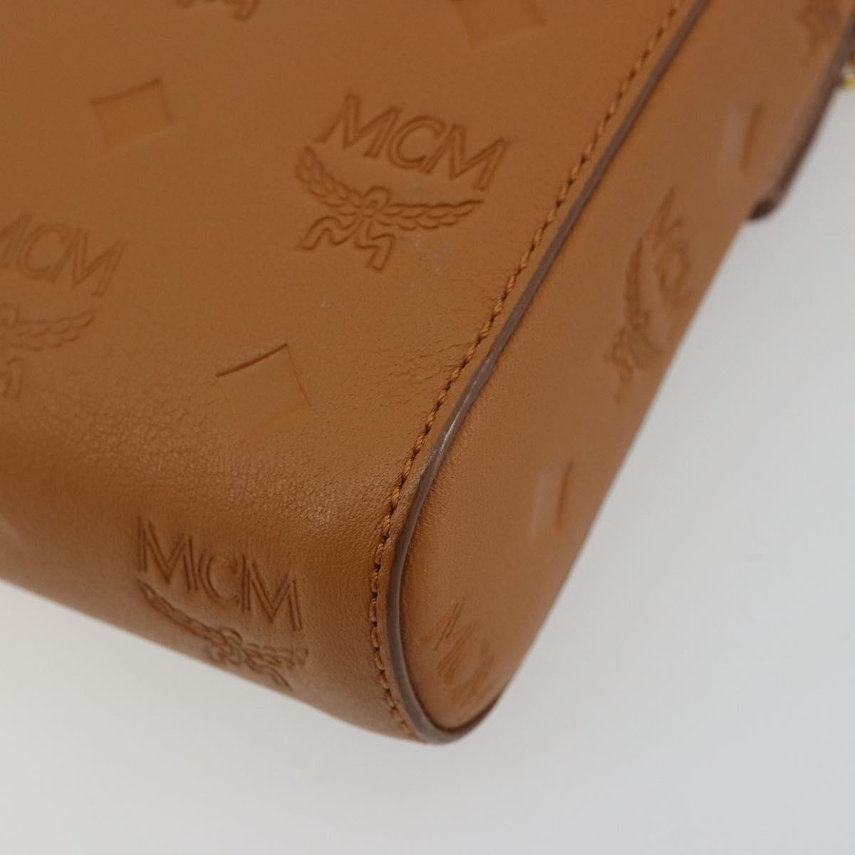 MCM Vicetos Logogram Chain Shoulder Bag Leather Brown Gold Auth mr2451V