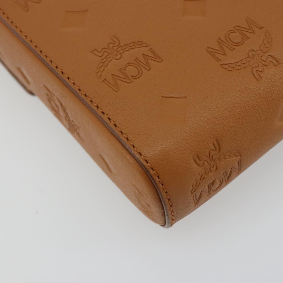 MCM Vicetos Logogram Chain Shoulder Bag Leather Brown Gold Auth mr2451V