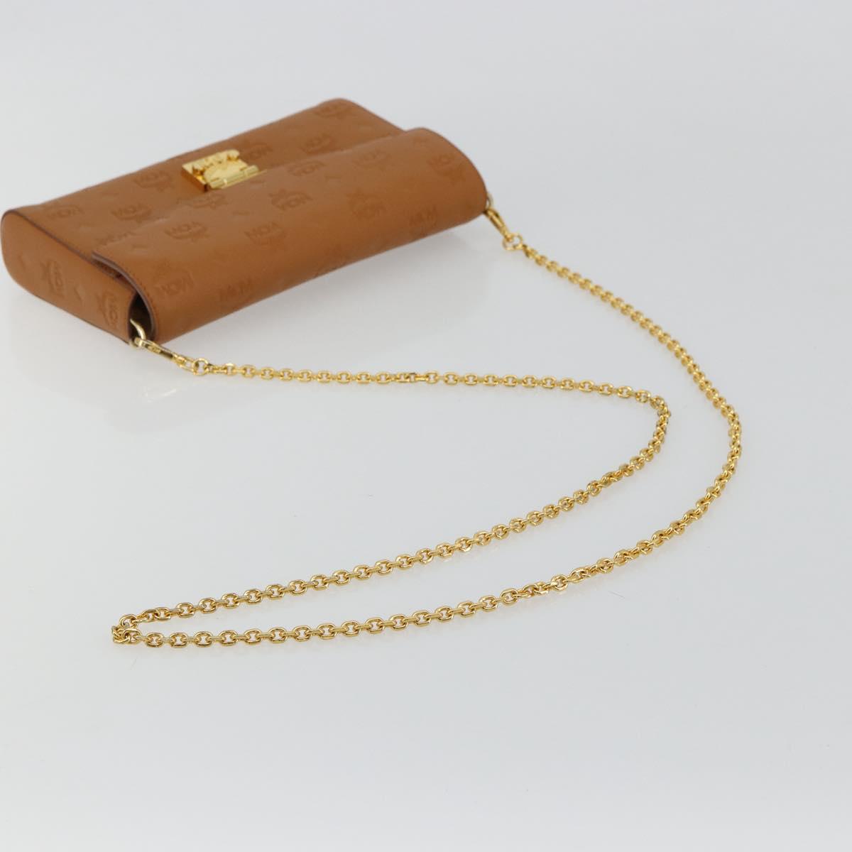 MCM Vicetos Logogram Chain Shoulder Bag Leather Brown Gold Auth mr2451V