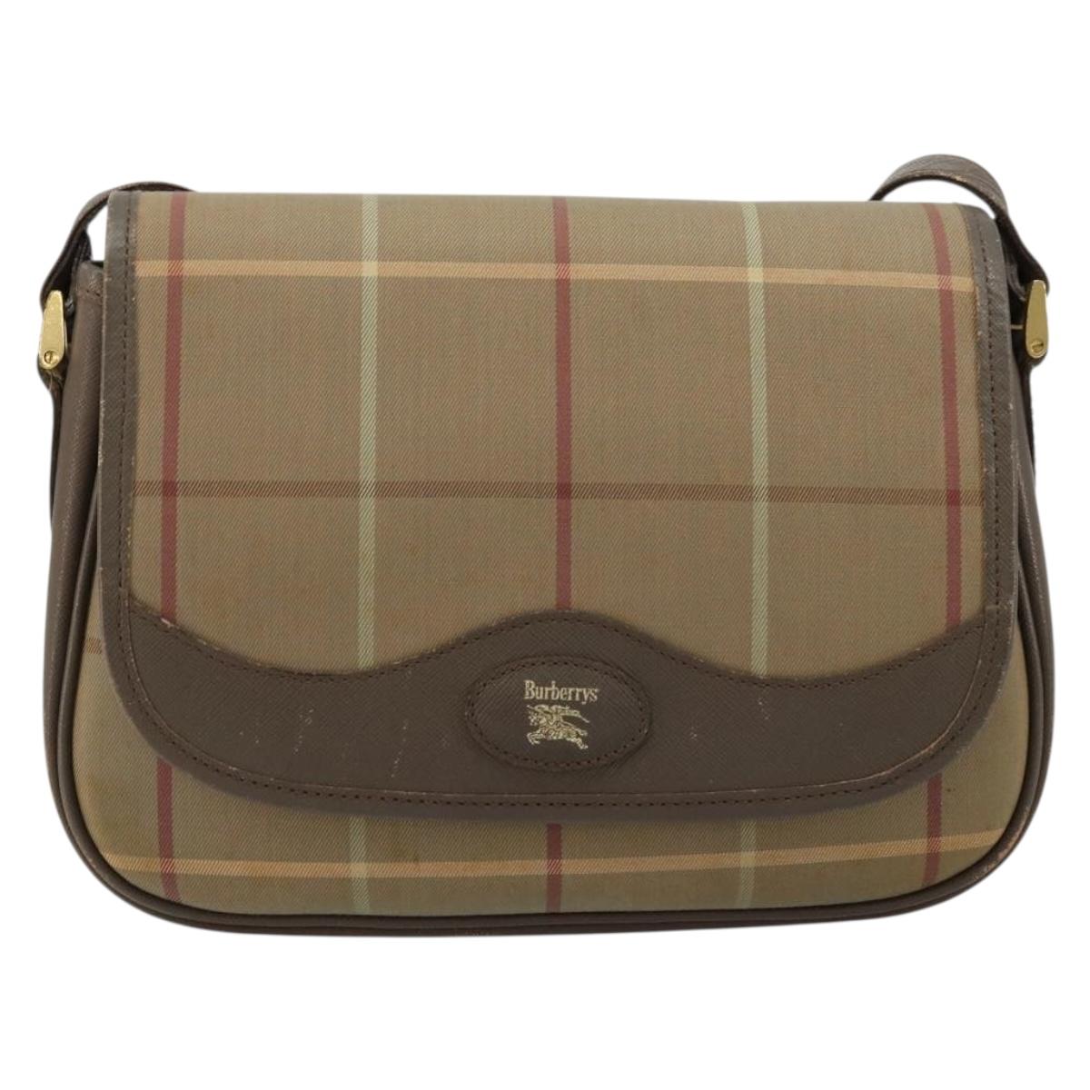 Burberrys Nova Check Shoulder Bag Canvas Beige Gold Auth mr2457