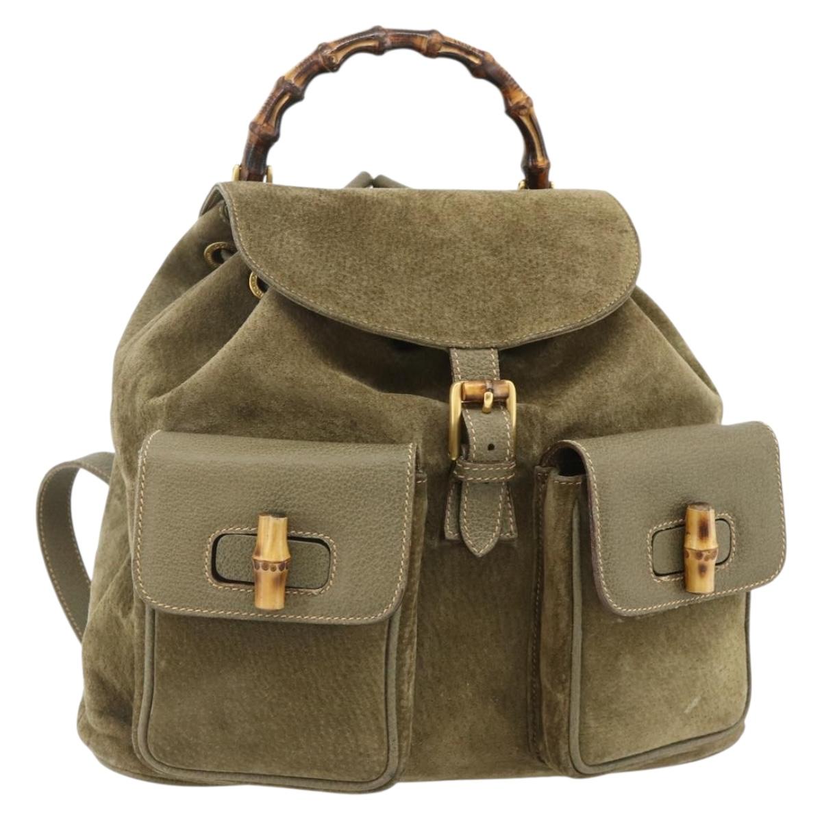GUCCI Backpack Suede Khaki Gold 003 2058 0016 Auth mr2460A