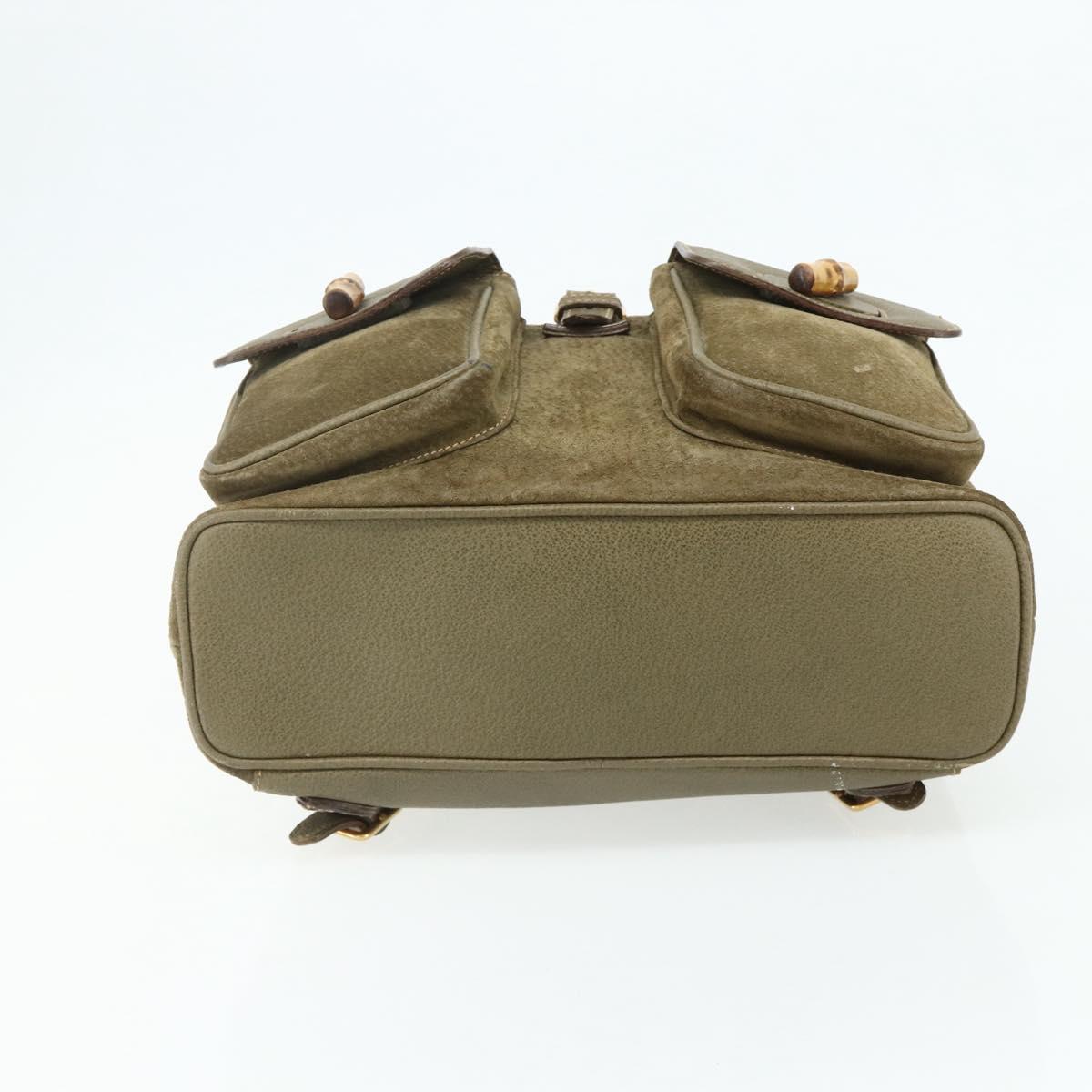 GUCCI Backpack Suede Khaki Gold 003 2058 0016 Auth mr2460A