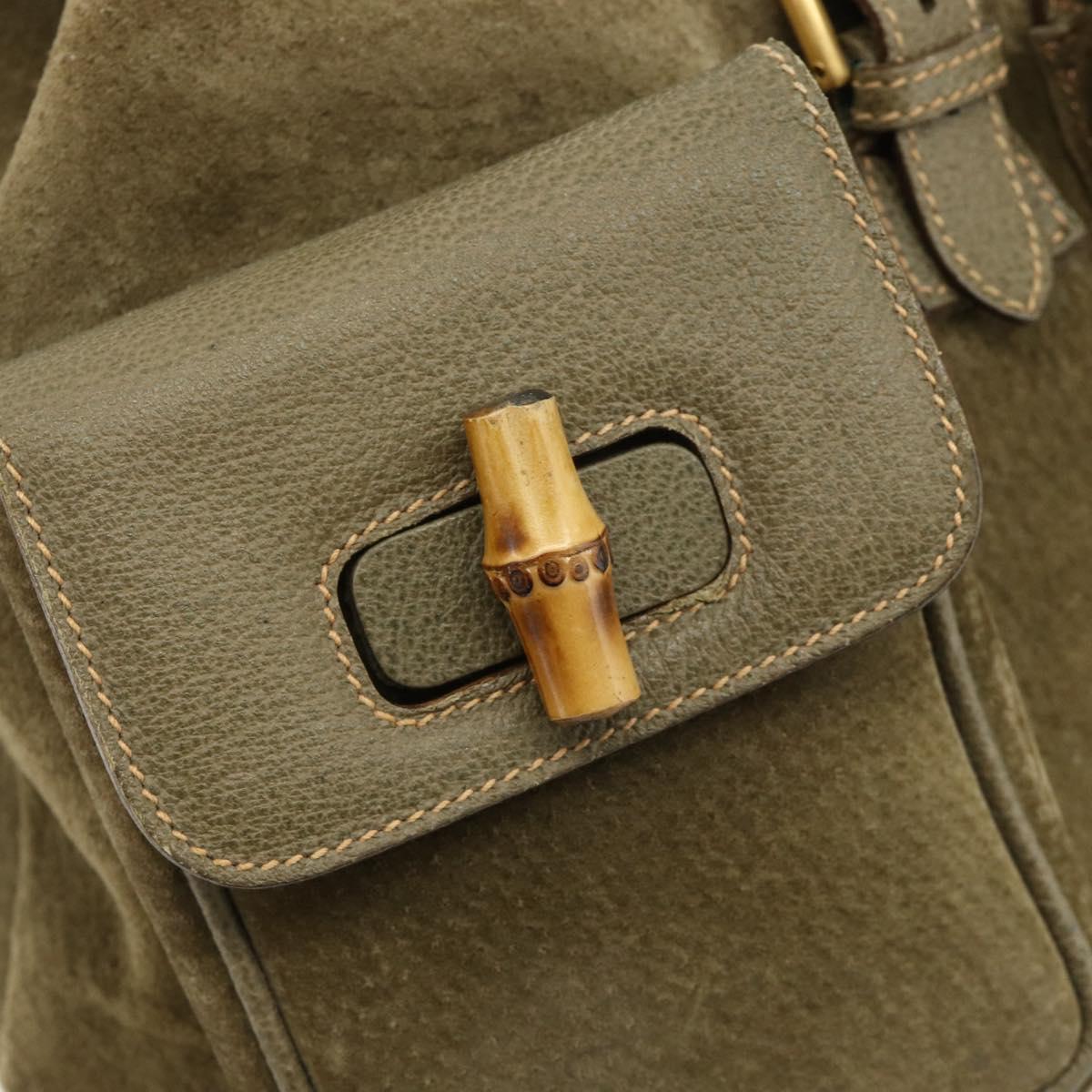 GUCCI Backpack Suede Khaki Gold 003 2058 0016 Auth mr2460A
