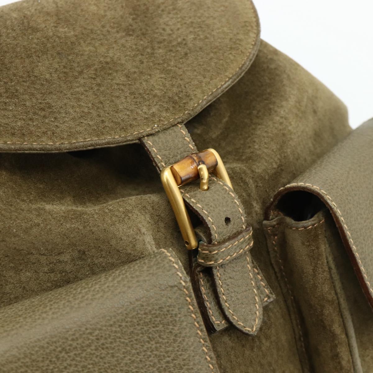 GUCCI Backpack Suede Khaki Gold 003 2058 0016 Auth mr2460A