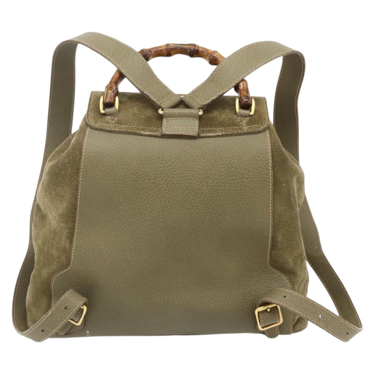 GUCCI Backpack Suede Khaki Gold 003 2058 0016 Auth mr2460A