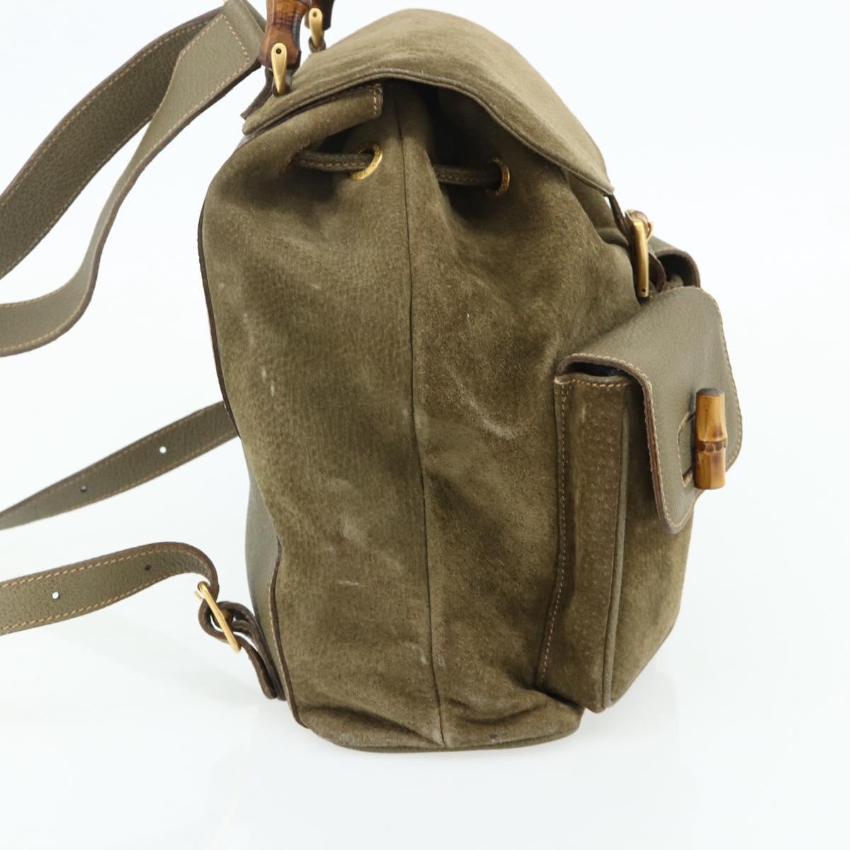 GUCCI Backpack Suede Khaki Gold 003 2058 0016 Auth mr2460A